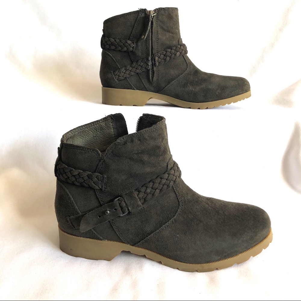 TEVA DISTRESSED SUEDE BRAIDED ACCENT ANKLE BOOT